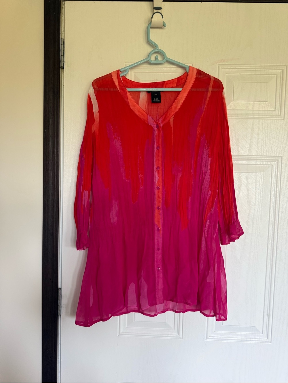 2 for $30 sale: Alison Sheri pink / orange sheer button down long blouse/ dress